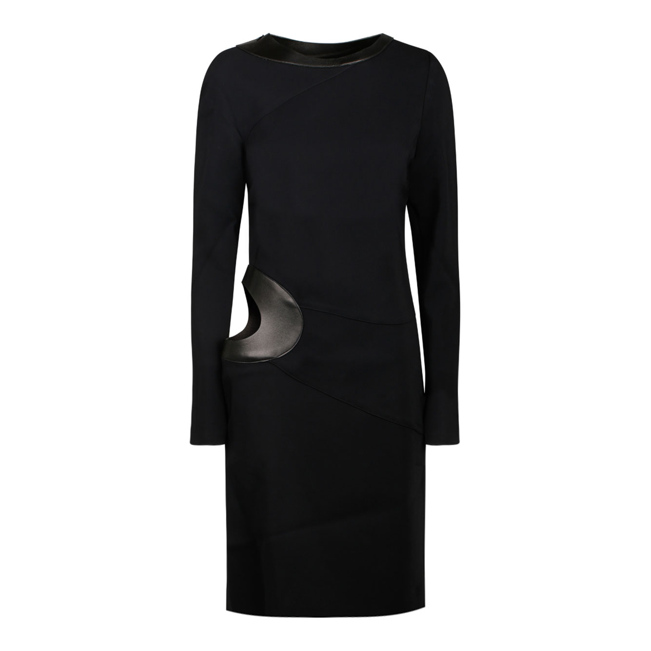 TOM FORD 블랙 레더 컷 OUT 롱 SLEEVED 드레스